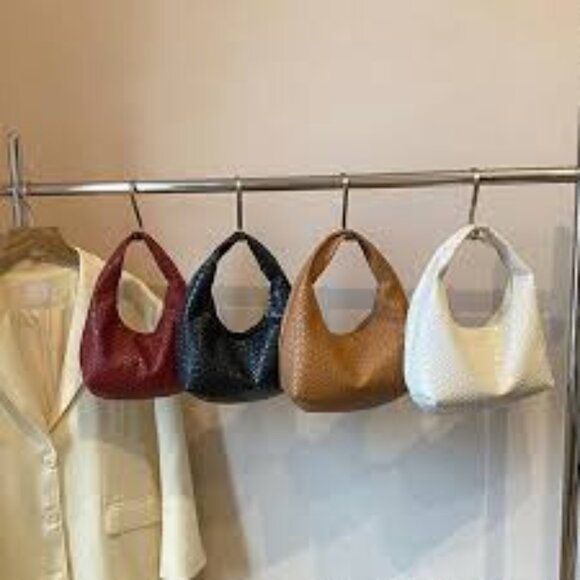 Embossed Woven Slouchy Mini Hobo Bag Faux Leather-White- NWT - Picture 8 of 10